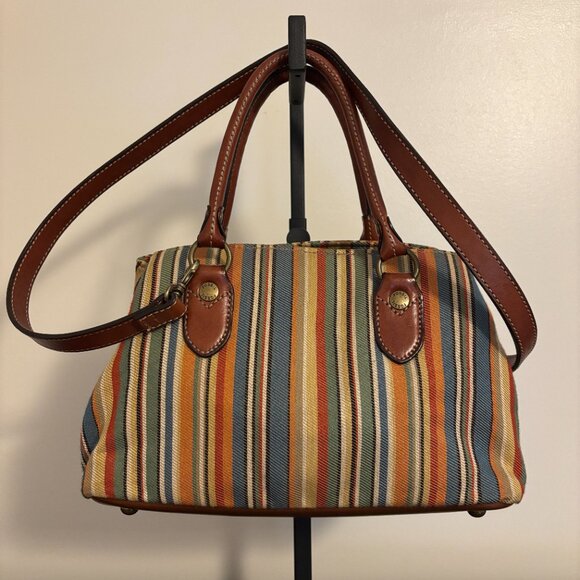 Fossil Multicolor Striped Canvas Fabric Brown Leather Crossbody - Picture 5 of 11
